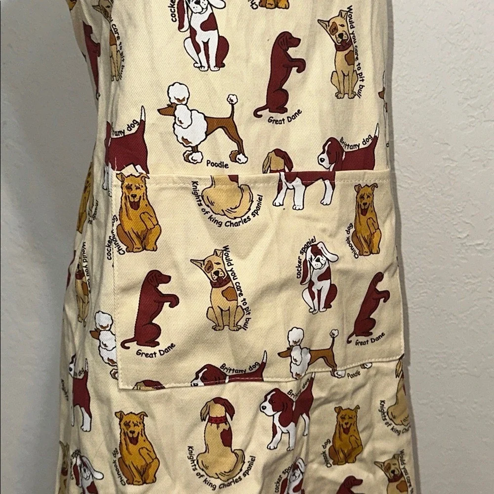 Chef Central Canines Full Apron Cotton Dog Breed Print Cream Burgundy New